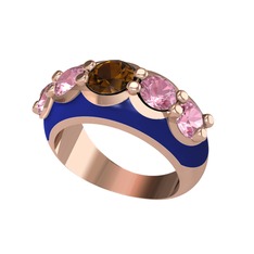 Aura Yüzük - Dumanlı kuvars ve pembe kuvars 18 ayar rose altın yüzük (Lacivert mineli) #13sjsgl