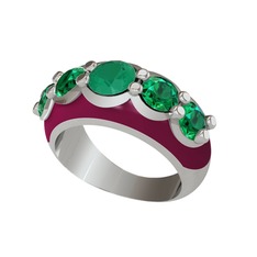 Aura Yüzük - Kök zümrüt ve yeşil kuvars 8 ayar beyaz altın yüzük (Bordo kırmızı mineli) #13ssz3k