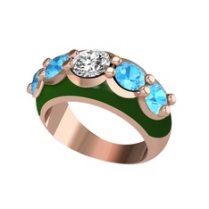 Swarovski ve akuamarin 14 ayar rose altın yüzük (Yeşil mineli)