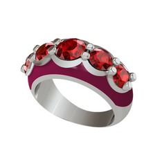Garnet 18 ayar beyaz altın yüzük (Bordo kırmızı mineli)