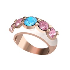 Akuamarin ve pembe kuvars 18 ayar rose altın yüzük (Beyaz mineli)