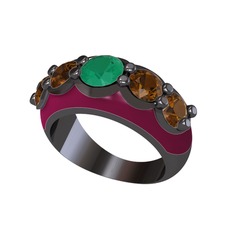 Aura Yüzük - Kök zümrüt ve dumanlı kuvars 925 ayar siyah rodyum kaplama gümüş yüzük (Bordo kırmızı mineli) #13zdhqm
