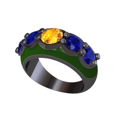 Aura Yüzük - Sitrin ve lab safir 925 ayar siyah rodyum kaplama gümüş yüzük (Yeşil mineli) #141aba0