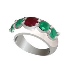 Aura Yüzük - Kök yakut ve kök zümrüt 8 ayar beyaz altın yüzük (Beyaz mineli) #143xqy6