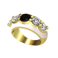 Siyah zirkon ve swarovski 14 ayar altın yüzük (Beyaz mineli)