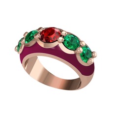 Garnet ve yeşil kuvars 18 ayar rose altın yüzük (Bordo kırmızı mineli)