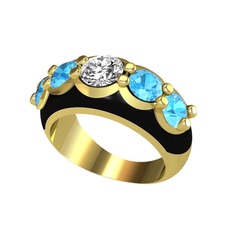 Aura Yüzük - Elmas ve akuamarin 925 ayar altın kaplama gümüş yüzük (0.68 karat, siyah mineli) #14zucpn