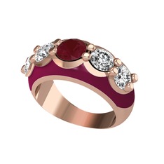 Aura Yüzük - Kök yakut ve swarovski 18 ayar rose altın yüzük (Bordo kırmızı mineli) #1523w7k