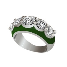 Aura Yüzük - Beyaz zirkon ve swarovski 18 ayar beyaz altın yüzük (Yeşil mineli) #153k1z7