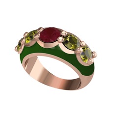 Aura Yüzük - Kök yakut ve peridot 8 ayar rose altın yüzük (Yeşil mineli) #153lu7u