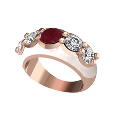 Aura Yüzük - Kök yakut ve pırlanta 14 ayar rose altın yüzük (2 karat, beyaz mineli) #15bcdu5
