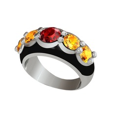 Aura Yüzük - Garnet ve sitrin 18 ayar beyaz altın yüzük (Siyah mineli) #15dyfr5