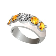 Aura Yüzük - Elmas ve sitrin 18 ayar beyaz altın yüzük (0.68 karat, beyaz mineli) #15kn8ky