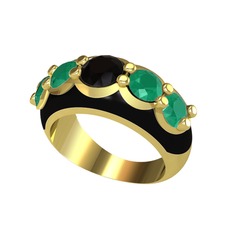 Aura Yüzük - Siyah zirkon ve kök zümrüt 14 ayar altın yüzük (Siyah mineli) #15mwbmk