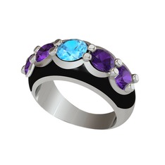 Aura Yüzük - Akuamarin ve ametist 925 ayar gümüş yüzük (Siyah mineli) #15qrwrz