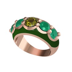 Peridot ve kök zümrüt 8 ayar rose altın yüzük (Yeşil mineli)