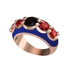 Aura Yüzük - Siyah zirkon ve garnet 14 ayar rose altın yüzük (Lacivert mineli) #15ulrxm