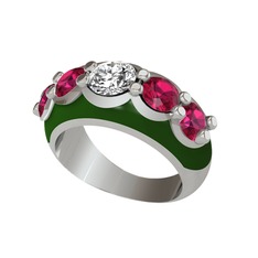 Aura Yüzük - Swarovski ve rodolit garnet 14 ayar beyaz altın yüzük (Yeşil mineli) #162f8qw