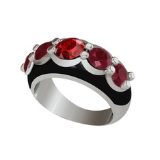 Aura Yüzük - Garnet ve kök yakut 14 ayar beyaz altın yüzük (Siyah mineli) #165zn83