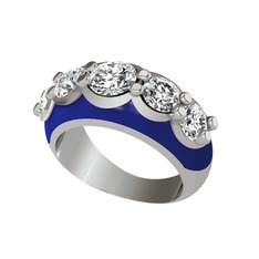 Aura Yüzük - Beyaz zirkon 8 ayar beyaz altın yüzük (Lacivert mineli) #168bfka