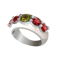 Peridot ve garnet 8 ayar beyaz altın yüzük (Beyaz mineli)