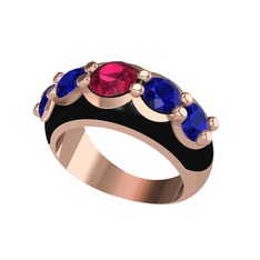 Rodolit garnet ve lab safir 14 ayar rose altın yüzük (Siyah mineli)