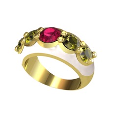 Aura Yüzük - Rodolit garnet ve peridot 18 ayar altın yüzük (Beyaz mineli) #173ciba