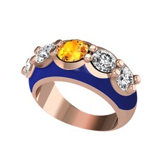 Aura Yüzük - Sitrin ve swarovski 14 ayar rose altın yüzük (Lacivert mineli) #174x4i6