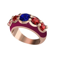 Lab safir ve garnet 18 ayar rose altın yüzük (Bordo kırmızı mineli)
