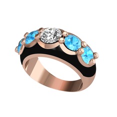 Aura Yüzük - Swarovski ve akuamarin 14 ayar rose altın yüzük (Siyah mineli) #17lpdmr