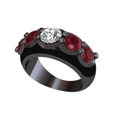 Aura Yüzük - Elmas ve kök yakut 925 ayar siyah rodyum kaplama gümüş yüzük (0.68 karat, siyah mineli) #17ltp6c