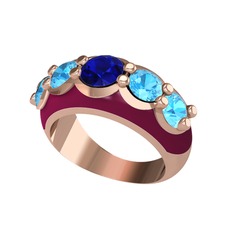 Aura Yüzük - Lab safir ve akuamarin 18 ayar rose altın yüzük (Bordo kırmızı mineli) #17nv6zp