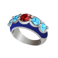 Garnet ve akuamarin 925 ayar gümüş yüzük (Lacivert mineli)