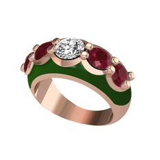 Aura Yüzük - Swarovski ve kök yakut 925 ayar rose altın kaplama gümüş yüzük (Yeşil mineli) #17syey9