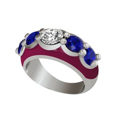 Aura Yüzük - Elmas ve lab safir 18 ayar beyaz altın yüzük (0.68 karat, bordo kırmızı mineli) #17ty1z7