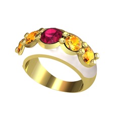 Aura Yüzük - Rodolit garnet ve sitrin 14 ayar altın yüzük (Beyaz mineli) #1842n48