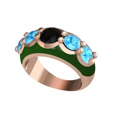 Aura Yüzük - Siyah zirkon ve akuamarin 8 ayar rose altın yüzük (Yeşil mineli) #18csqel