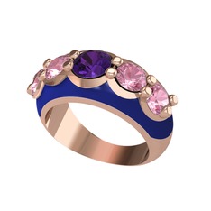 Aura Yüzük - Ametist ve pembe kuvars 18 ayar rose altın yüzük (Lacivert mineli) #18ir2kt