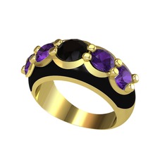 Aura Yüzük - Siyah zirkon ve ametist 8 ayar altın yüzük (Siyah mineli) #18pqjs2