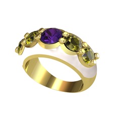 Aura Yüzük - Ametist ve peridot 925 ayar altın kaplama gümüş yüzük (Beyaz mineli) #18sgog