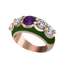 Aura Yüzük - Ametist ve swarovski 18 ayar rose altın yüzük (Yeşil mineli) #1942m5c