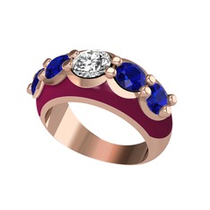 Elmas ve lab safir 925 ayar rose altın kaplama gümüş yüzük (0.68 karat, bordo kırmızı mineli)
