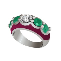 Aura Yüzük - Elmas ve kök zümrüt 14 ayar beyaz altın yüzük (0.68 karat, bordo kırmızı mineli) #19ehpqa