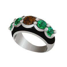 Aura Yüzük - Dumanlı kuvars ve yeşil kuvars 18 ayar beyaz altın yüzük (Siyah mineli) #19fl6xs