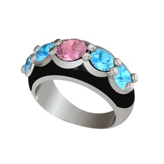 Aura Yüzük - Pembe kuvars ve akuamarin 14 ayar beyaz altın yüzük (Siyah mineli) #19ouvzw