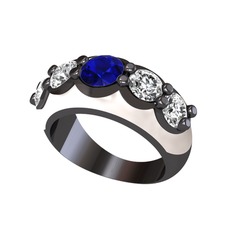Aura Yüzük - Lab safir ve swarovski 925 ayar siyah rodyum kaplama gümüş yüzük (Beyaz mineli) #19paxug