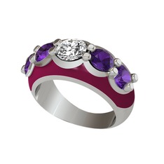 Aura Yüzük - Elmas ve ametist 18 ayar beyaz altın yüzük (0.68 karat, bordo kırmızı mineli) #19wwex2