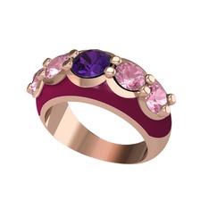 Aura Yüzük - Ametist ve pembe kuvars 14 ayar rose altın yüzük (Bordo kırmızı mineli) #19zc7h9