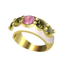 Aura Yüzük - Pembe kuvars ve peridot 925 ayar altın kaplama gümüş yüzük (Beyaz mineli) #1acn3xn