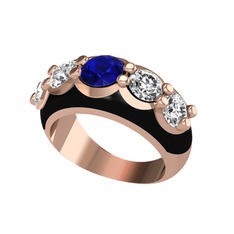 Lab safir ve beyaz zirkon 925 ayar rose altın kaplama gümüş yüzük (Siyah mineli)